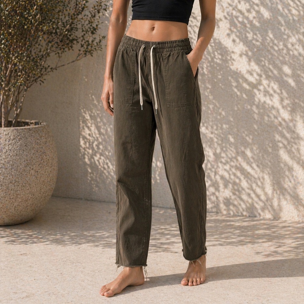 Vuori Ripstop Pant Womens S Brown Dark Oregano VW450 Elastic Waist Raw Hem